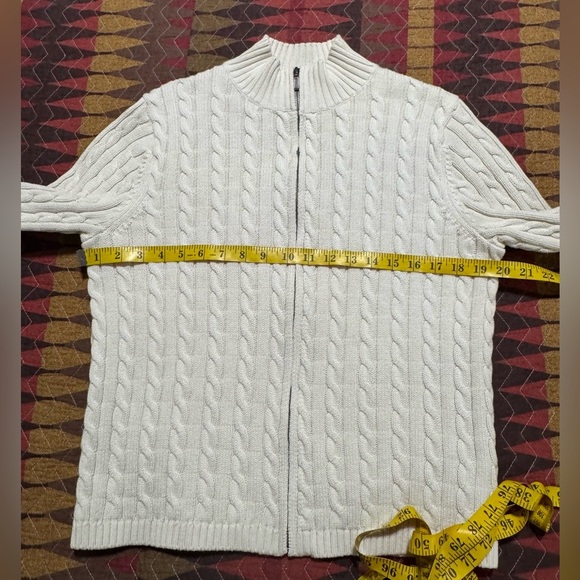 LL Bean Women's XL/P Cotton Cream Cable Knit Sweater Full Zip Cardigan - Picture 6 of 10